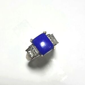 Ring Marine Blue Genuine Lapis Lazuli & White Topaz Platinum Bonded Silver 9